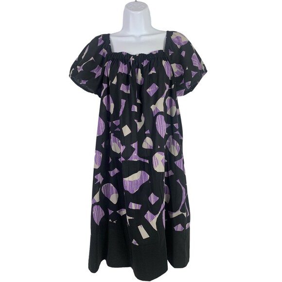 Daisy Fuentes Purple & Black Abstract Print Elastic Square Neckline Dress Large - Picture 1 of 9